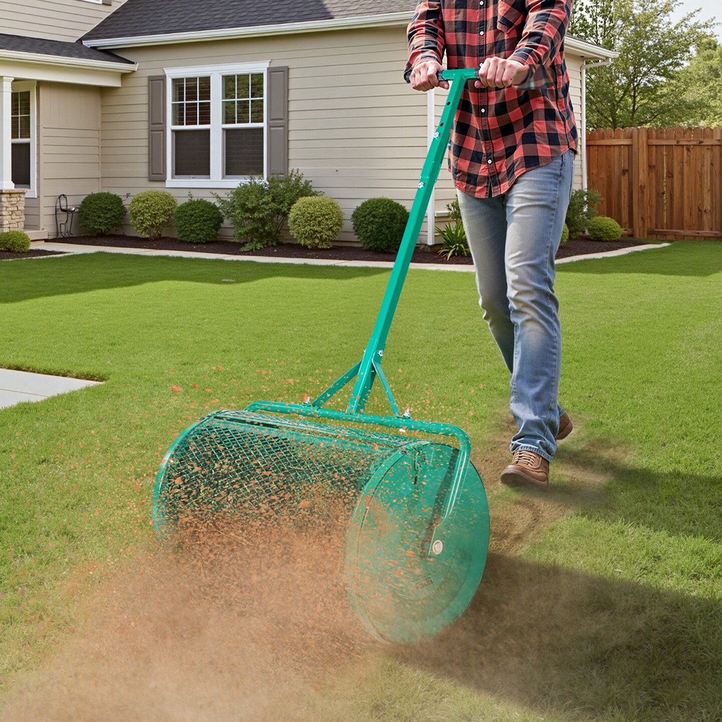 Compost Spreader 24" Peat Moss Roller Push/Tow Handle Adjustable