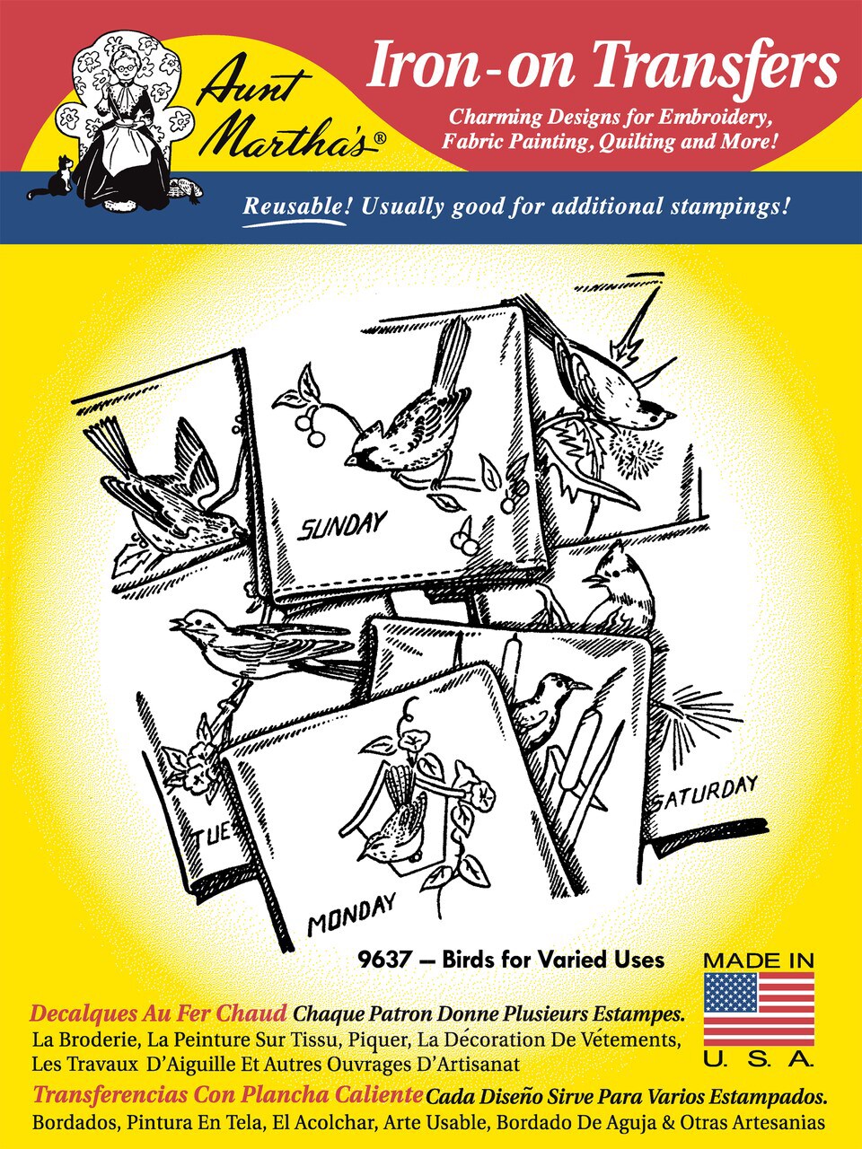 Aunt Martha's Birds for Varied Uses 9637 embroidery iron on pattern