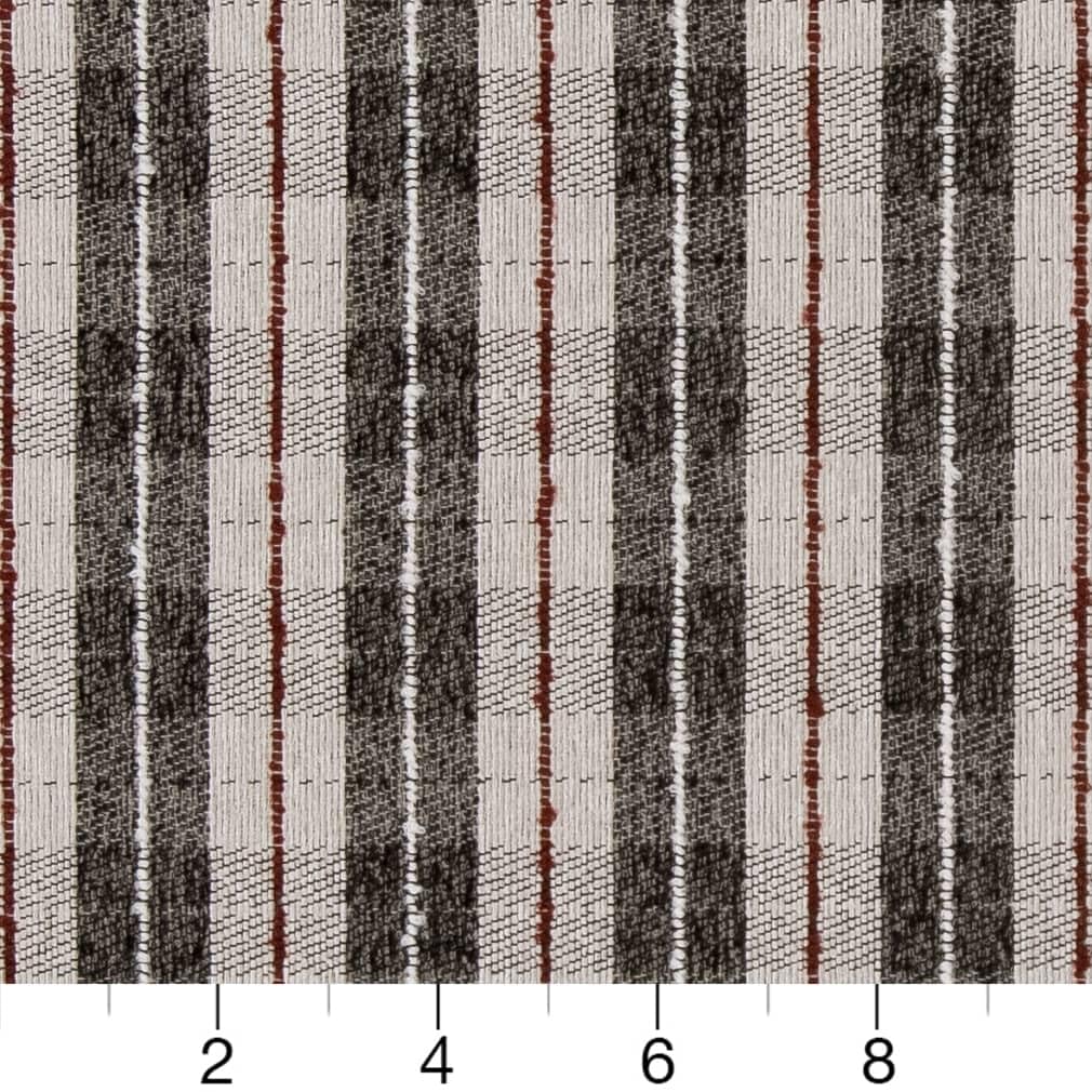 Grey Stain Resistant Performance Pet Friendly Plaid Woven Pattern Upholstery Fabric by The Yard - SKU: Myrtle Pepper