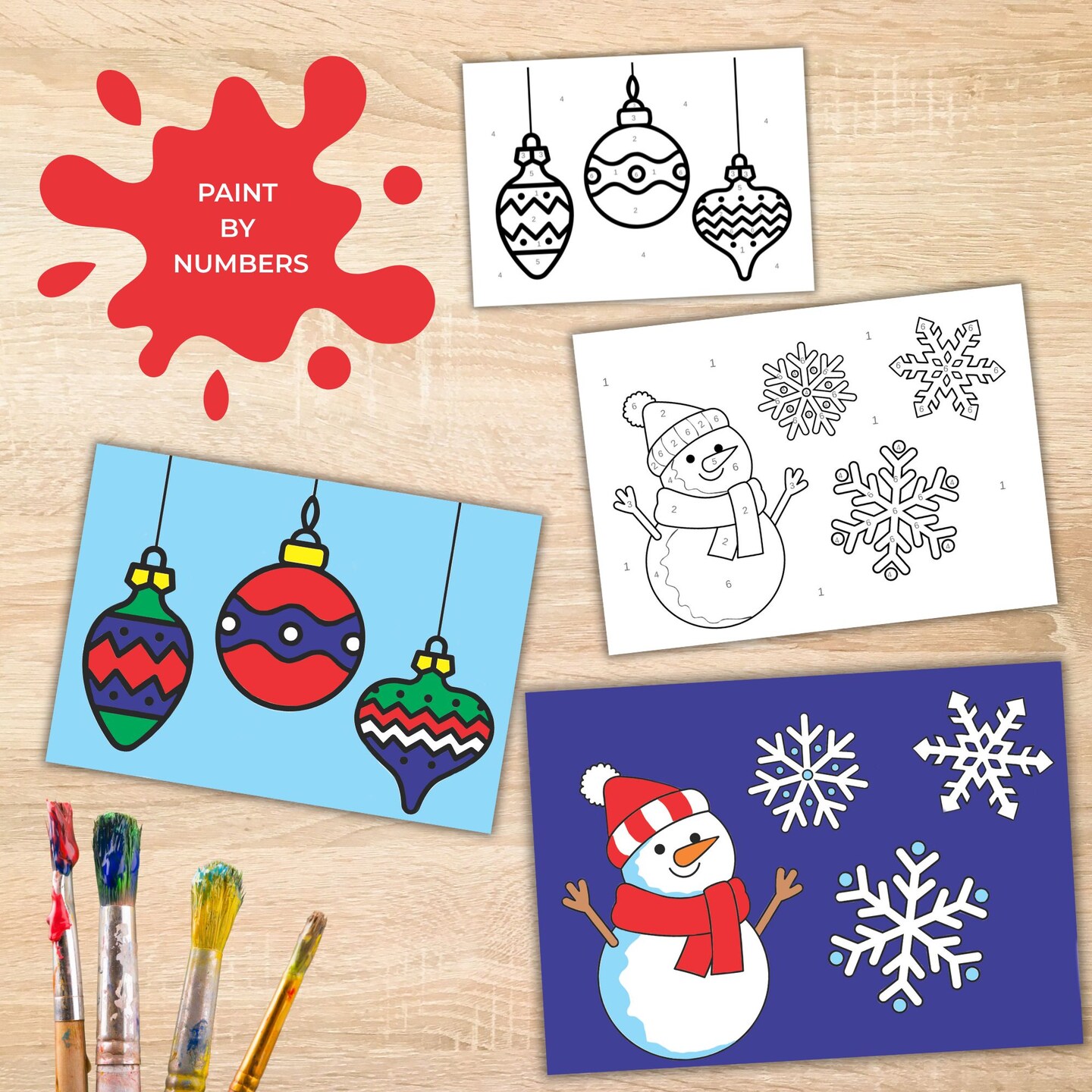 Paint by Numbers Christmas Cards, Holiday Arts and Crafts