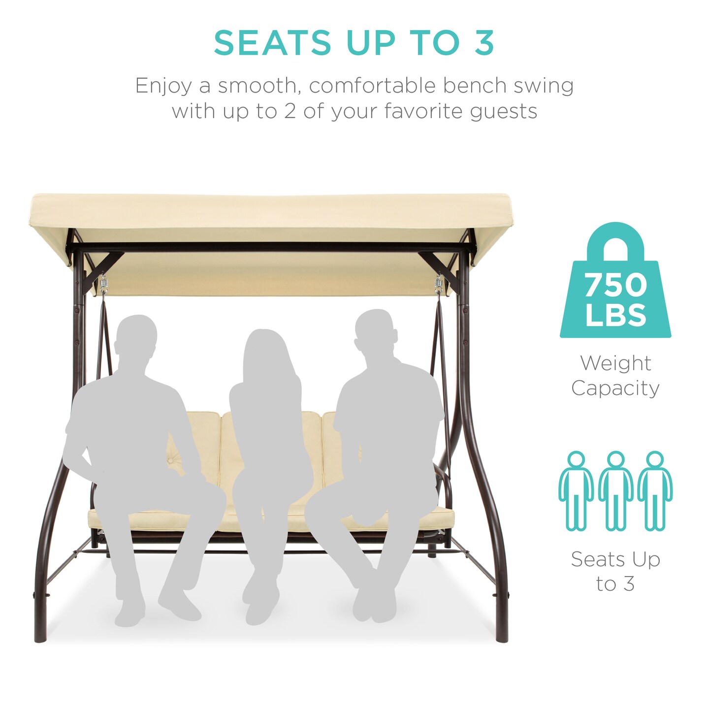 Best Choice Products 3-Seat Outdoor Converting Canopy Swing Glider Patio Hammock w/ Removable Cushions