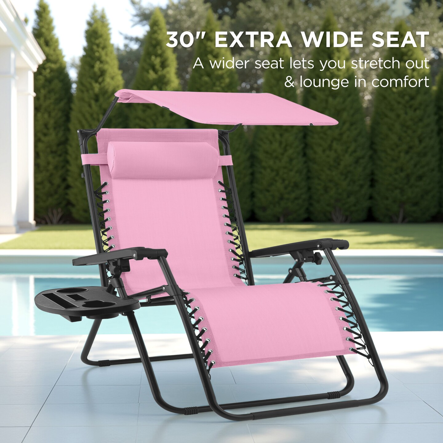 Best Choice Products 30” Extra Wide Folding Zero Gravity Patio Lounge Chair w/Adjustable Canopy Shade