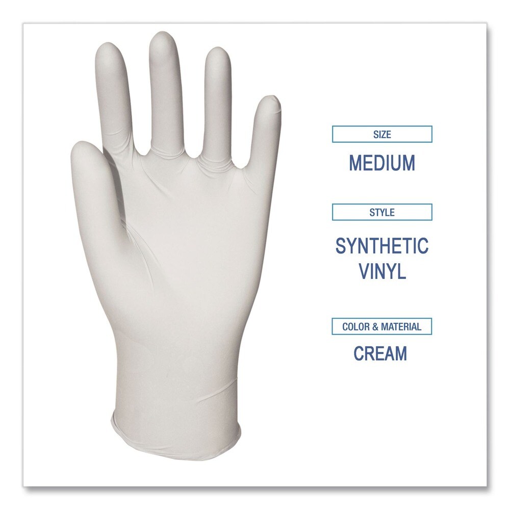 Boardwalk 4 mil 9.5 in. Long Powder-Free Synthetic Vinyl Gloves - Medium, Beige (100/Box)