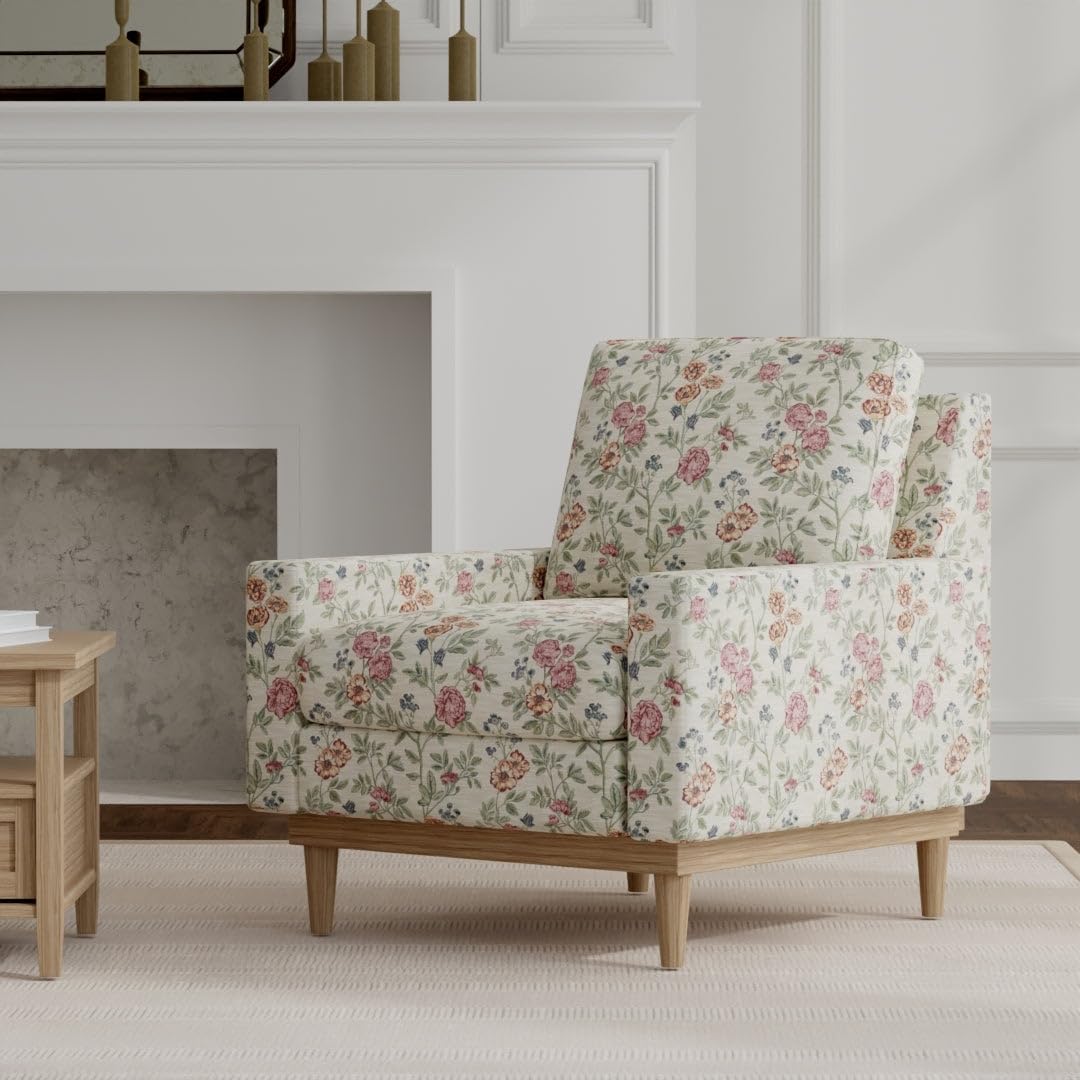 Green-Red-Burgundy Floral Performance Grade Cotton Blend Woven Pattern Upholstery Fabric by The Yard - SKU: Faye Plum