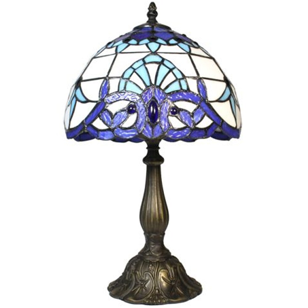 Blue Genuine Stained Glass Shade & Lamp Base - Perfect for a Living Room, Bedroom, Office, & More