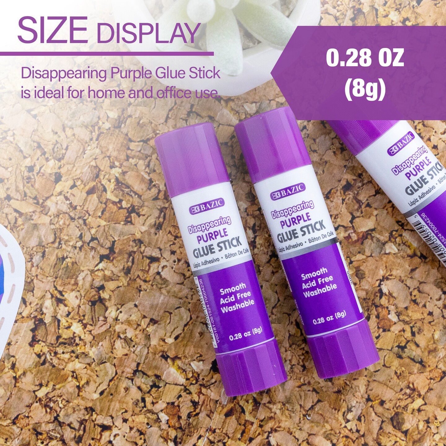 BAZIC Glue Stick Washable Disappearing Purple 0.28 oz (12 Sticks)