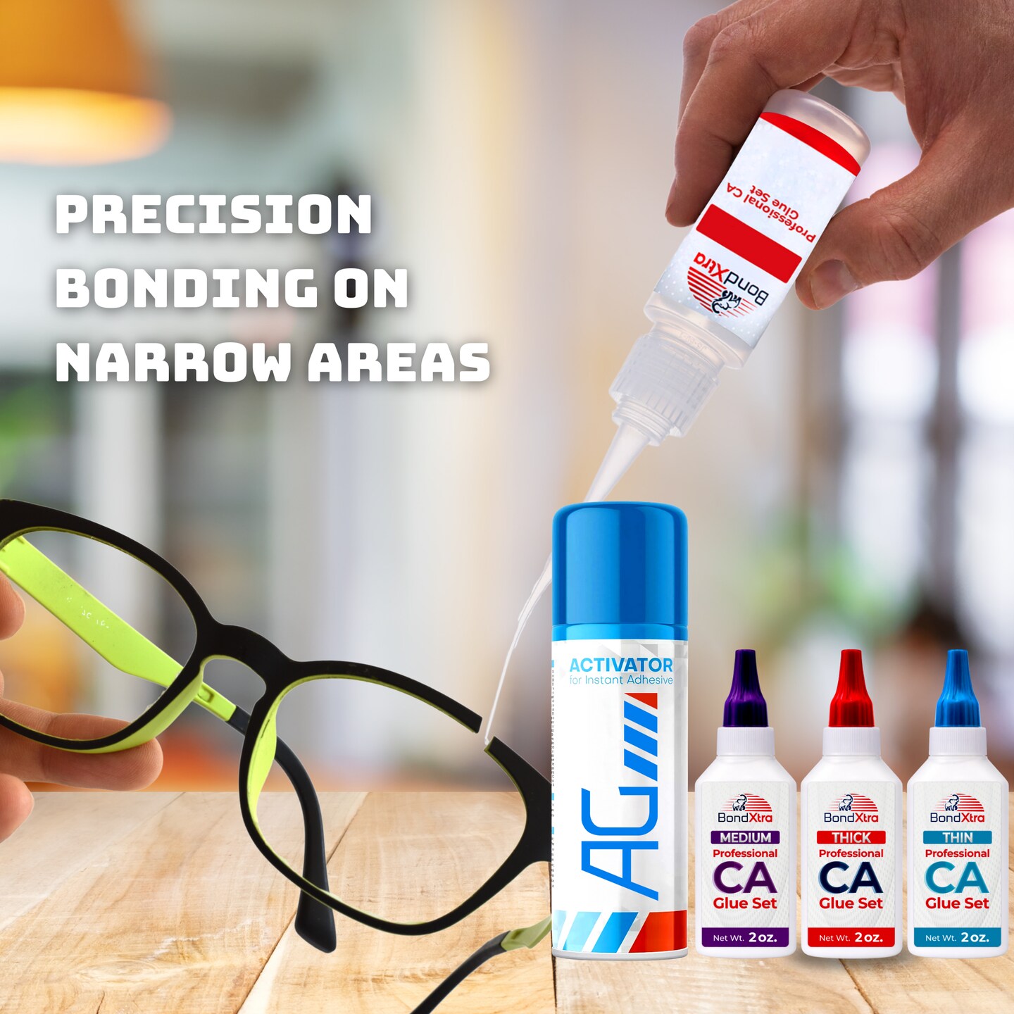 BONDXTRA Mix CA Glue Kit (3 x 2 oz. Thick + Thin + Medium) Clear & Activator Spray (3.38 fl oz) for DIY Repair, Craft, 3D Printing, Model Making