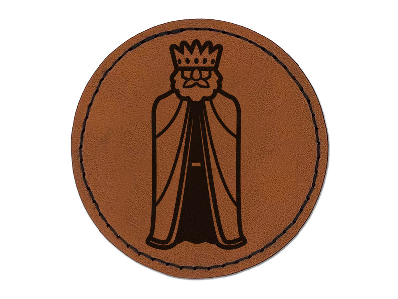 Regal Noble King Medieval Crown Round Iron-On Engraved Faux Leather Patch Applique - 2.5 Inch