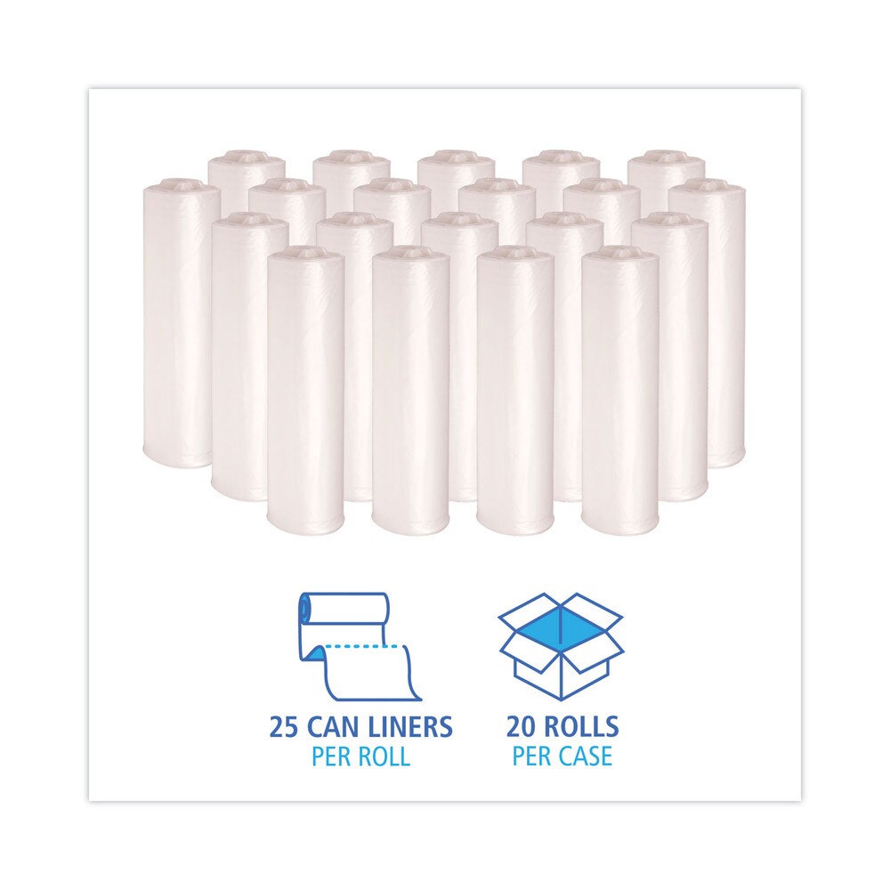 Boardwalk 30 in. x 37 in. 30 Gallon 16 mic High Density Industrial Coreless Roll Can Liners - Natural (500/Carton)