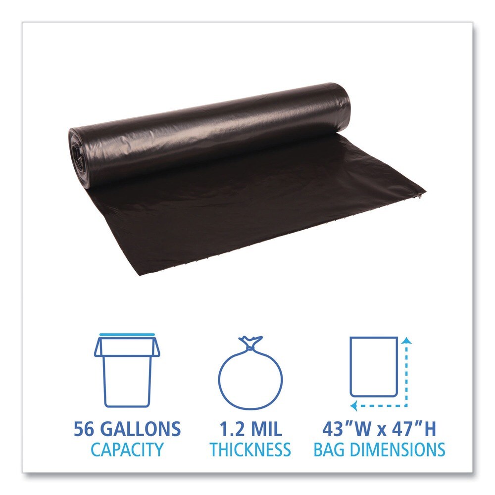 Boardwalk 43 in. x 47 in. 56 gal. 1.2 mil Recycled Low-Density Polyethylene Can Liners - Black (100/Carton)