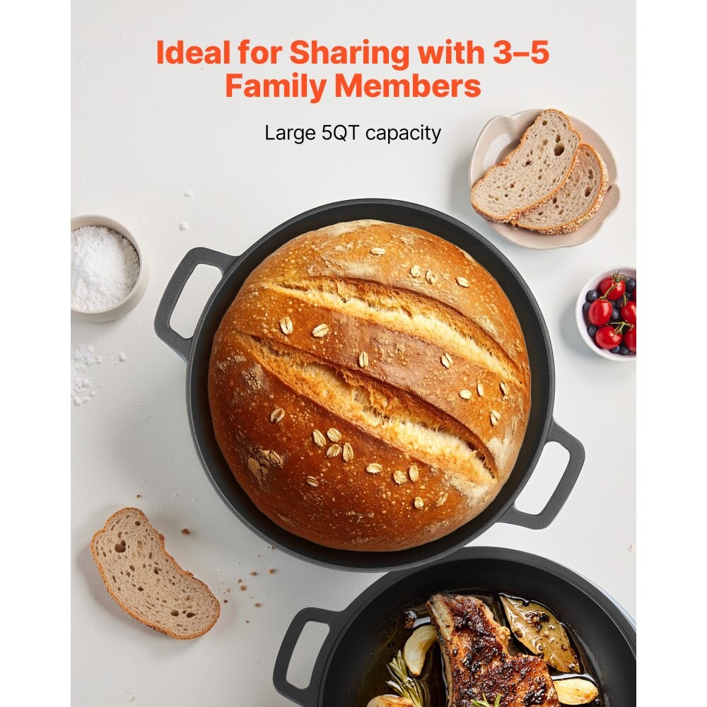 5QT Cast Iron Oven and Stove Safe Dutch Oven with Lid and Baking Accessories Bread Baking