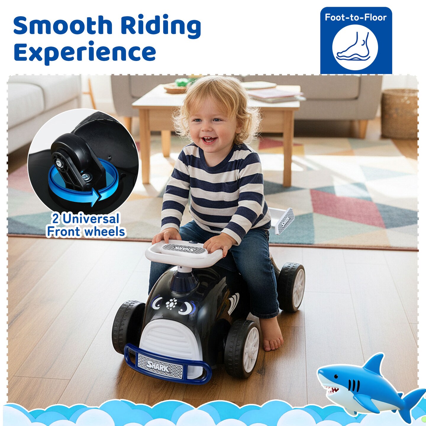 Ride On Sliding Car for Kids with Music and Hidden Seat Storage