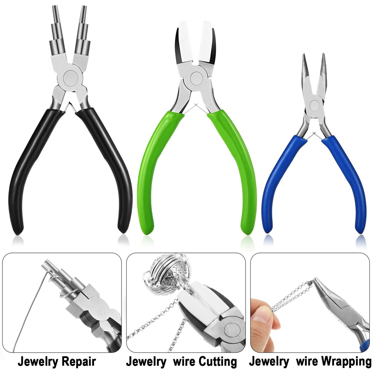 3 Pieces Jewelry Pliers Set Includes 6-in-1 Bail Making Looping Nylon Nose Bent Nose Pliers for DIY Jewelry Beading Making Crafts Tool Wedding Easter Day Supplies