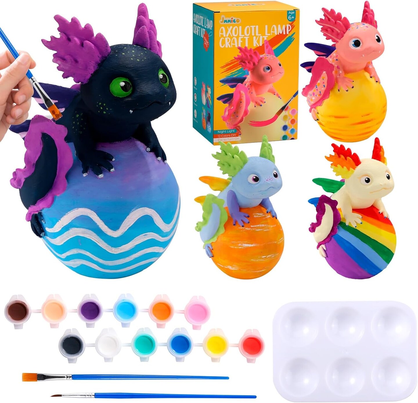 JMMICO Paint Your Own Axolotl Lamp Kit, Axolotl Crafts Night Light, Gifts for Kids, Arts and Crafts for Kids Ages 4-8, Girls Boys Birthday Christmas Gifts 6 7 8 9 10 11 12 Years Old