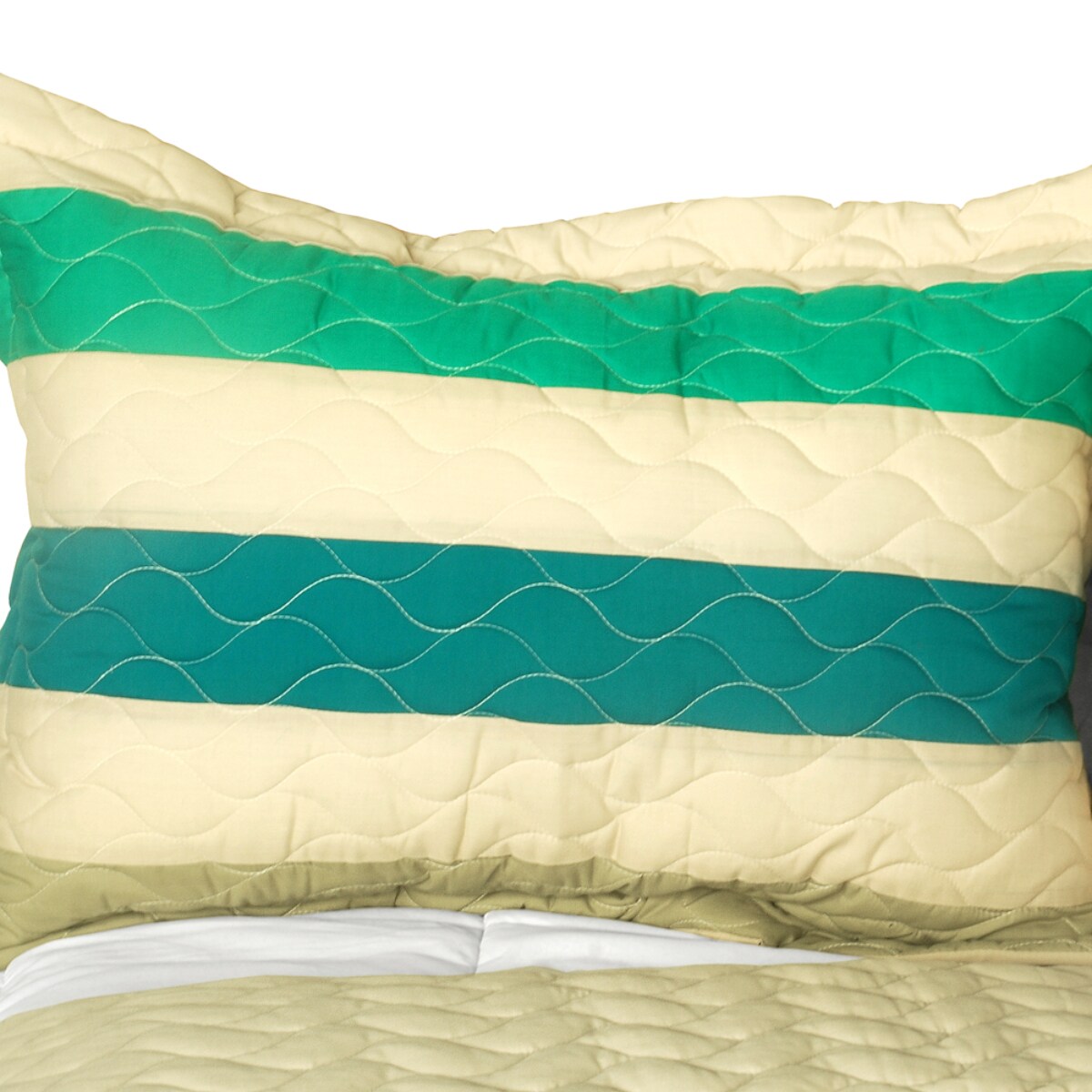 3-Piece Handmade Full/Queen Quilt Set, Reversible, Horizontal Stripes