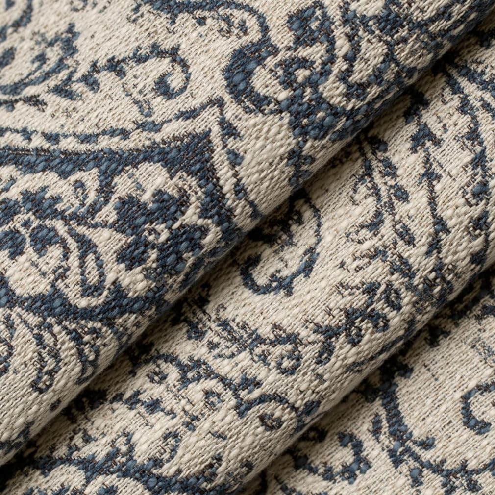Blue Damask Woven Pattern Upholstery Fabric by The Yard - SKU: Winfield Prussian Blue