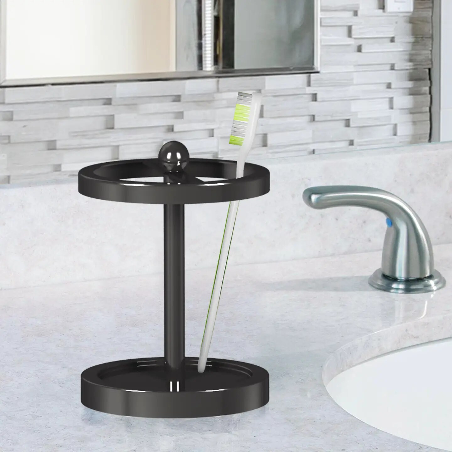 Stainless Steel Toothbrush Holder | Compact Multi-Slot Organizer | Black Nickel Finish | Modern Bathroom Accessory