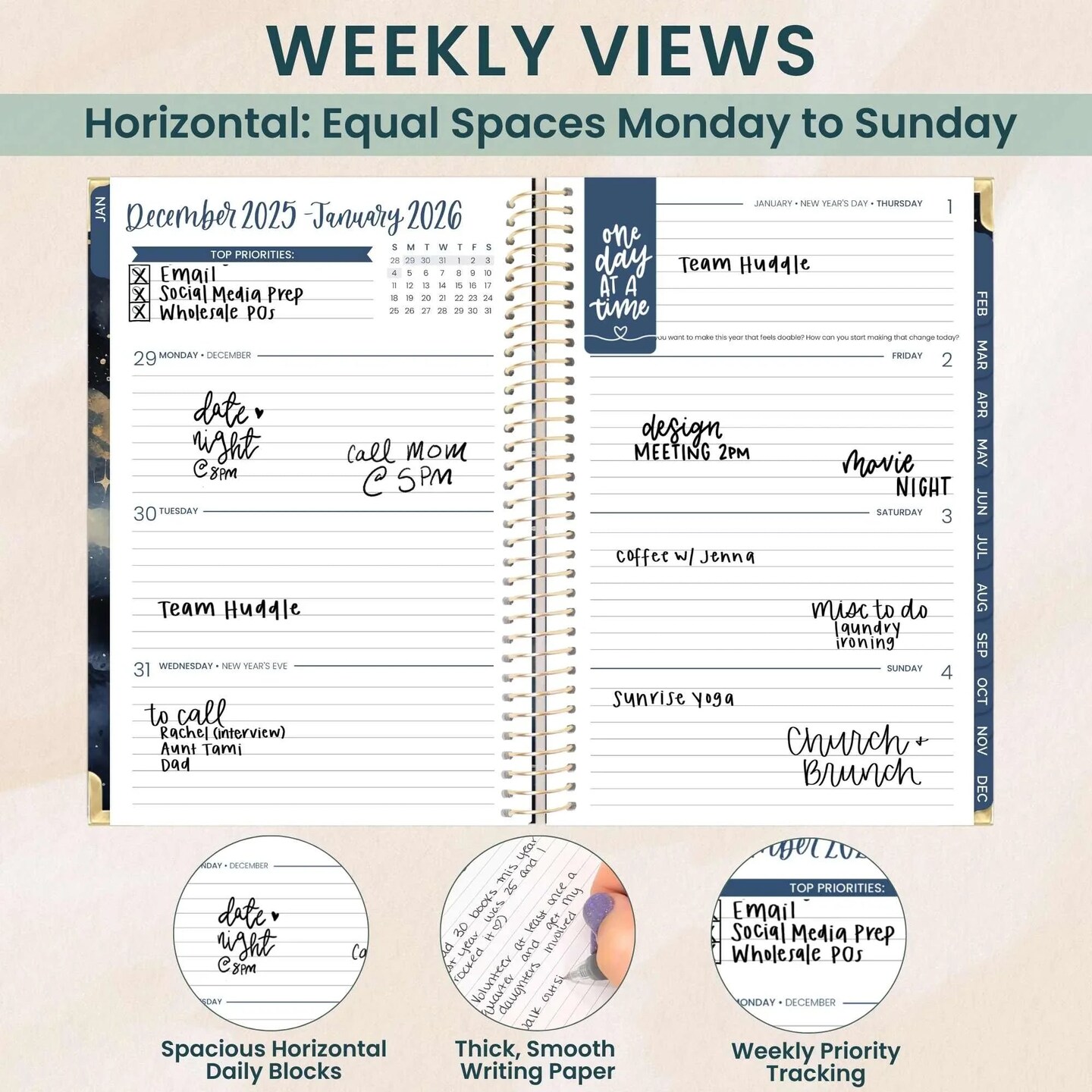 bloom daily planners 2026 Hard Cover Weekly & Monthly Planner, 5.5" x 8.25", Midnight Sky