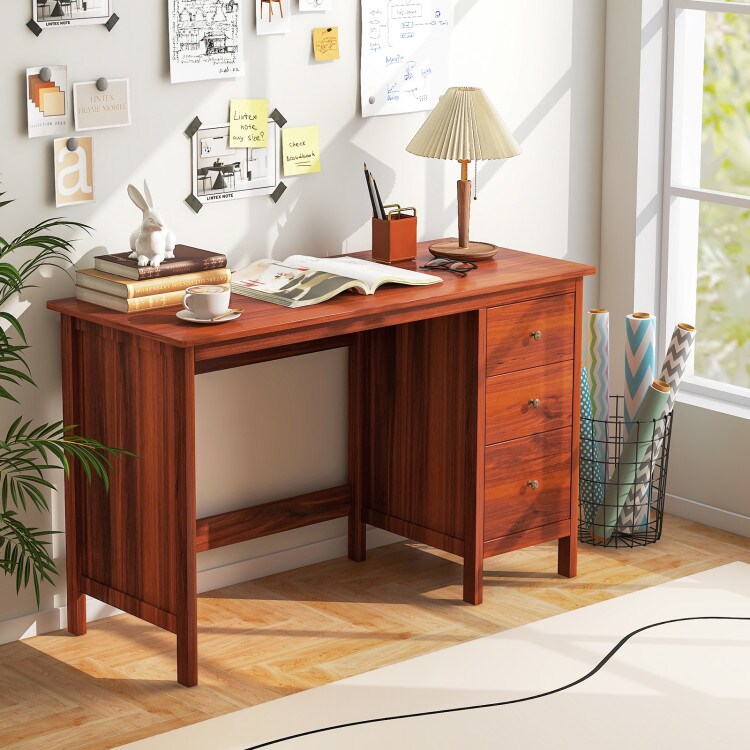 Brown 48 Inch Writing Computer Desk with 3 Drawers Home Office Study Table