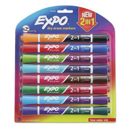 EXPO Fine/Broad Chisel Tips 2-in-1 Dry Erase Markers - Assorted Colors (8/Pack)