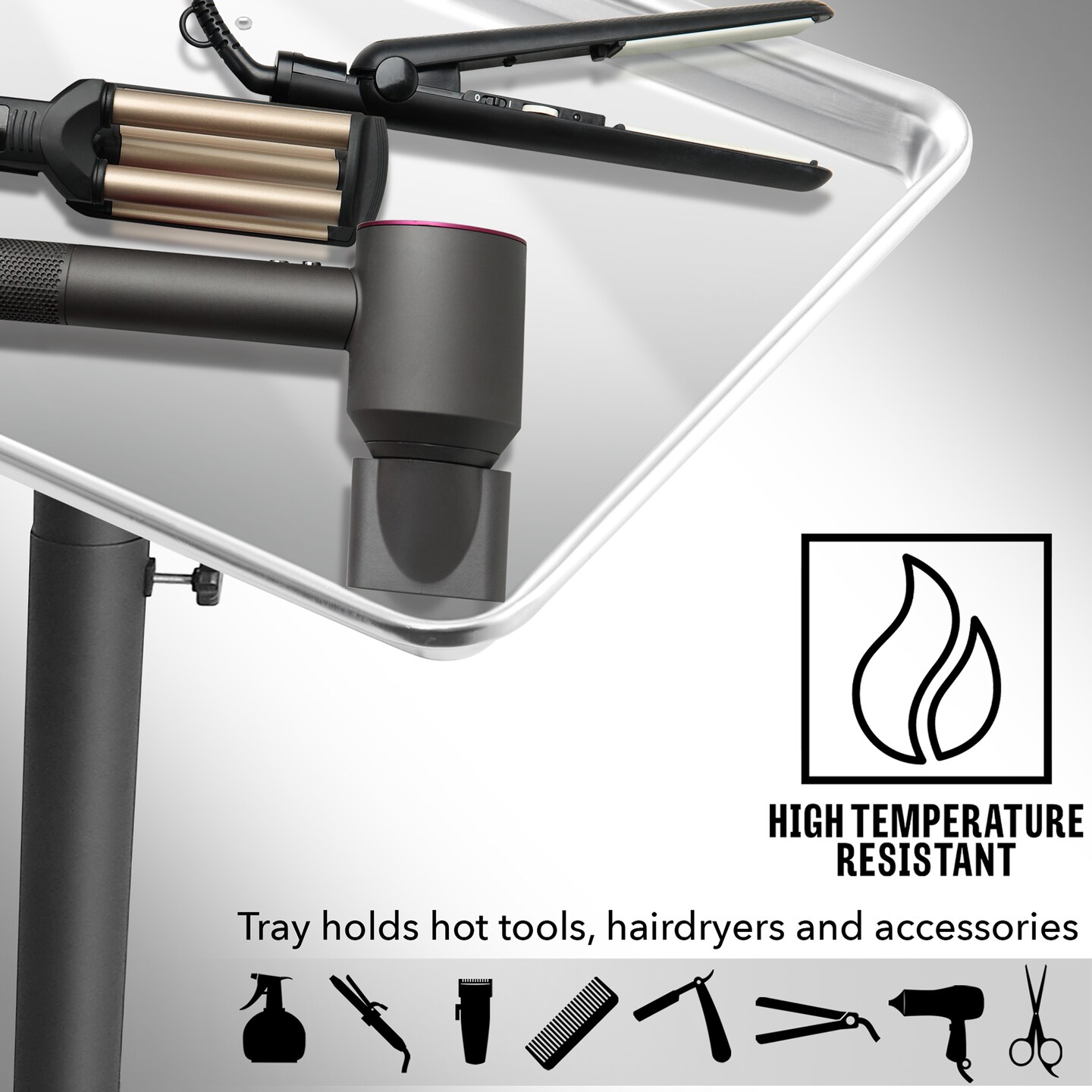 Saloniture Aluminum Salon Instrument Tray, Heavy-Duty Metal Rolling Base