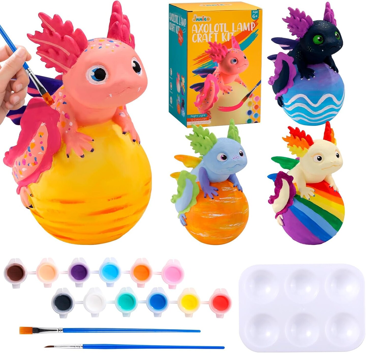 JMMICO Paint Your Own Axolotl Lamp Kit, Axolotl Crafts Night Light, Gifts for Kids, Arts and Crafts for Kids Ages 4-8, Girls Boys Birthday Christmas Gifts 6 7 8 9 10 11 12 Years Old