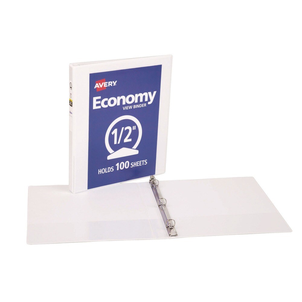Avery 3 Round Rings 0.5 in. Capacity 11 in. x 8.5 in. Economy View Binder - White