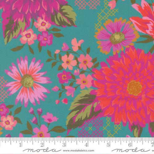 Fabric Moda Teal Happy Blooms Parlor by the Quarter Yard 11960-15