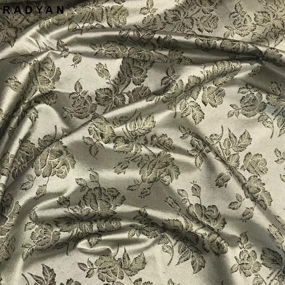 1 Yard Gray Metallic Rose Brocade Fabric 100% Polyester for Apparel and Home Decor 58/59 Inch Width