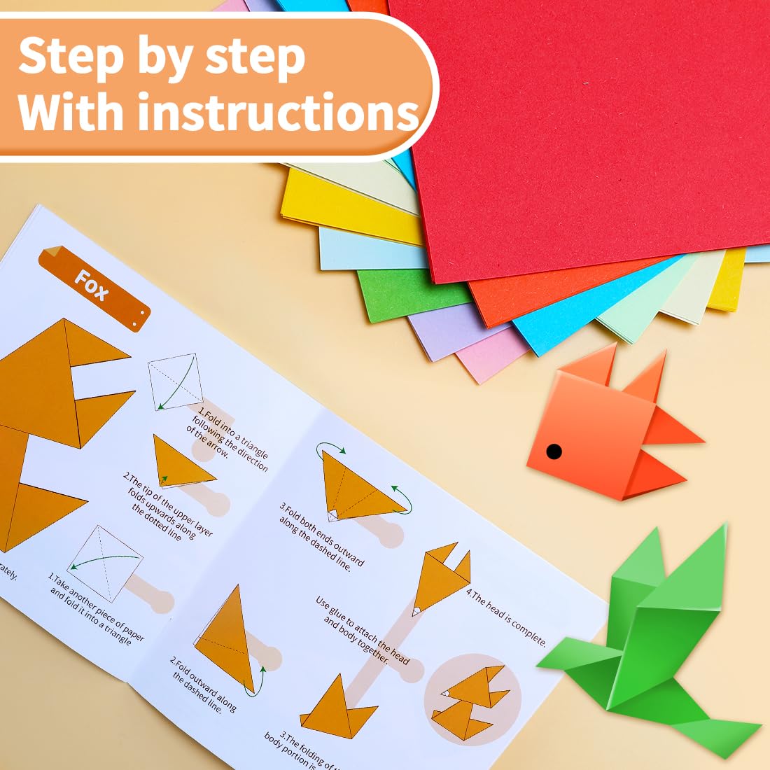 Praisebank Origami Paper, 220pcs 17 Colors 6x6 inch, Double Sided, Craft Kit with Guide.