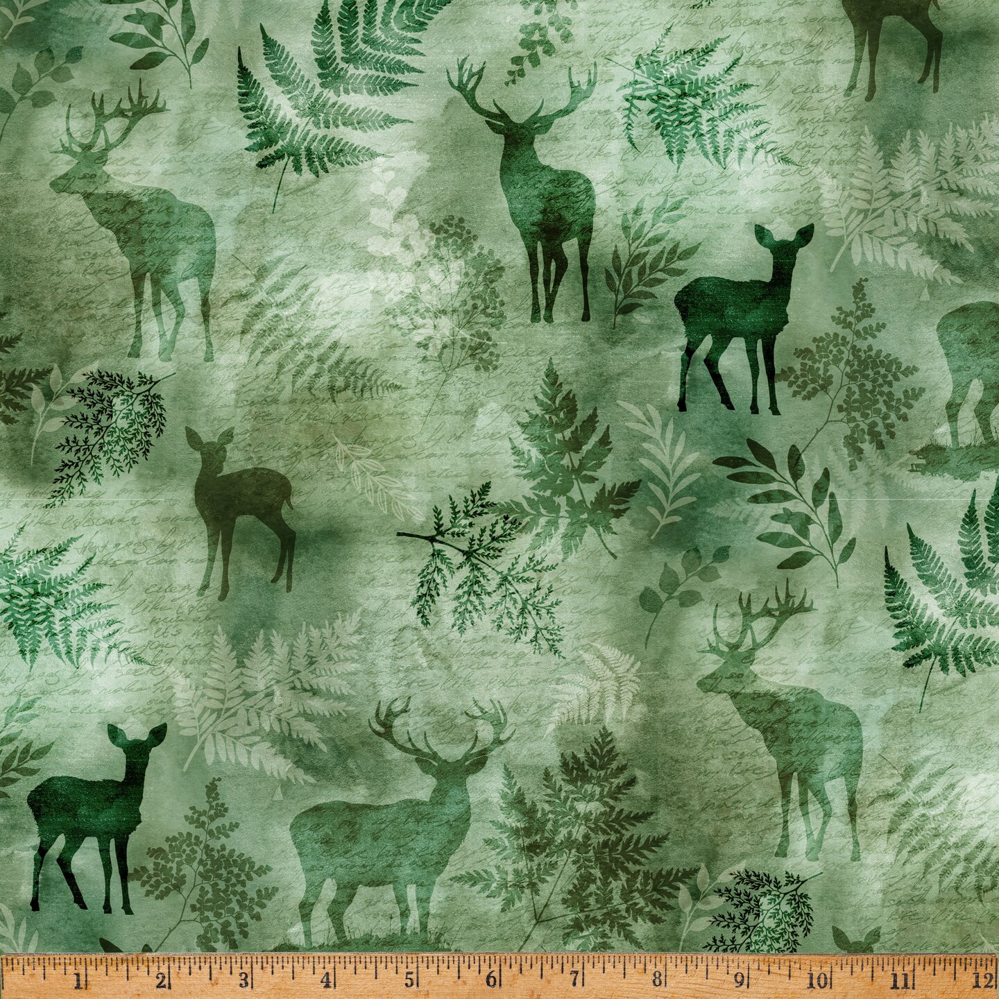 Fabric Hoffman Fern Ferns and Deer Forest Fawn by the Quarter Yard X5583-220
