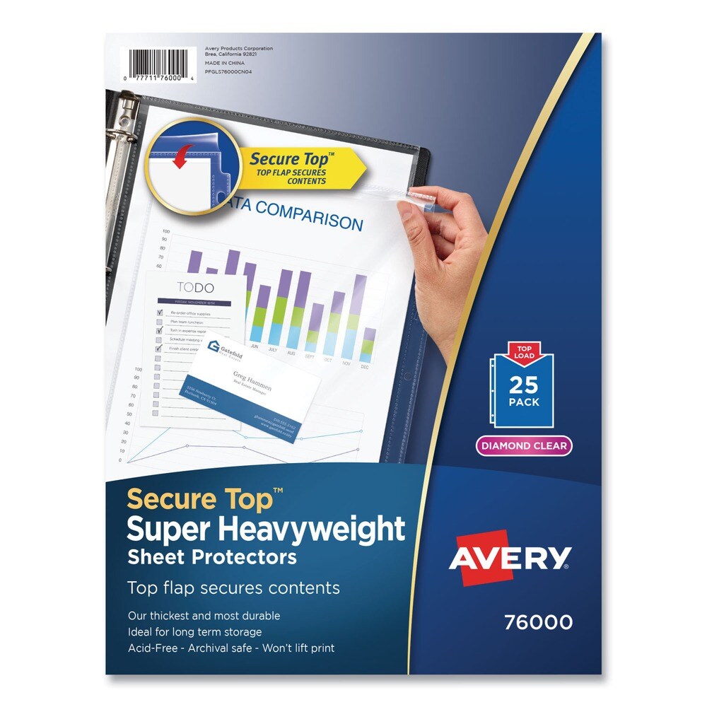 Avery Super Heavy Gauge Secure Top Letter Sheet Protectors - Diamond Clear (25/Pack)