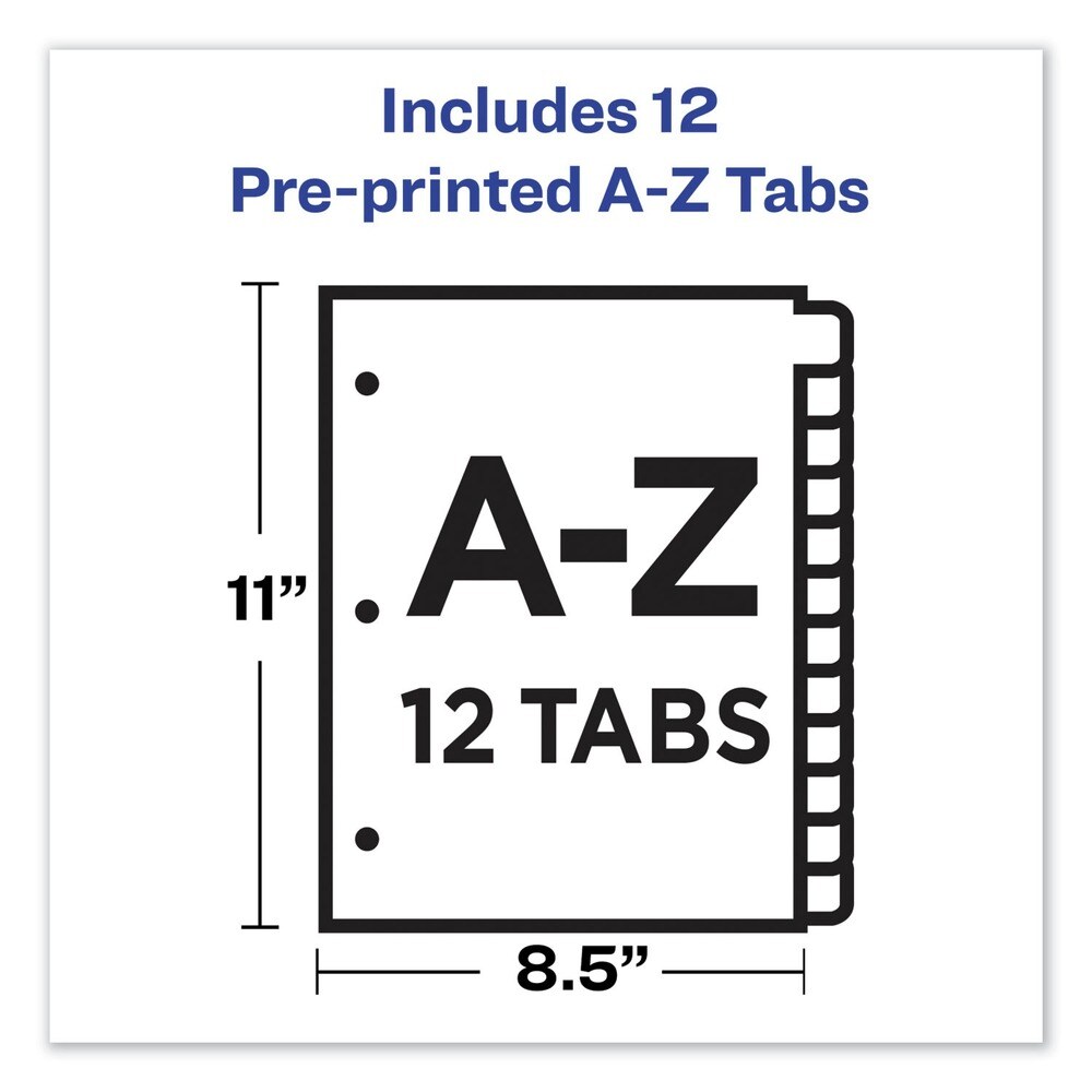Avery 11 in. x 8.5 in. 12-Tab A to Z Durable Preprinted Plastic Tab Dividers - Assorted (1-Set)