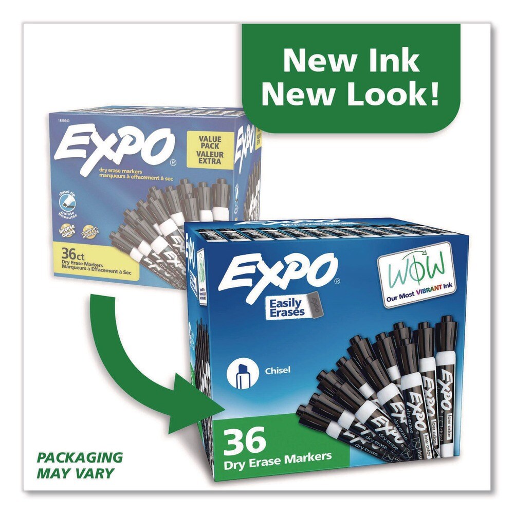 EXPO Broad Chisel Tip Low-Odor Dry-Erase Marker Value Pack - Black (36/Box)