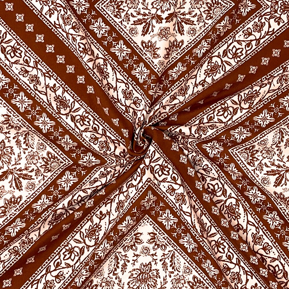 Brown Poly Stretch Spandex Floral Diamond Print DB Jersey Knit Fabric By the Yard