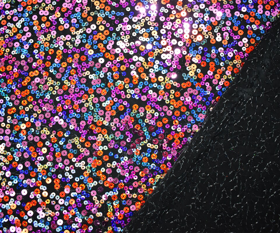 Orange-Multi Nylon-Poly Scattered Sequined Stretch Knit Fabric By the Yard