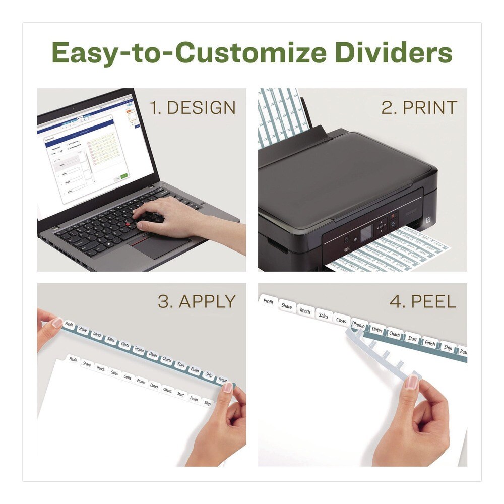 Avery 11 in. x 8.5 in. 12-Tab Index Maker EcoFriendly Print and Apply Clear Label Dividers - White (5 Sets/Pack)