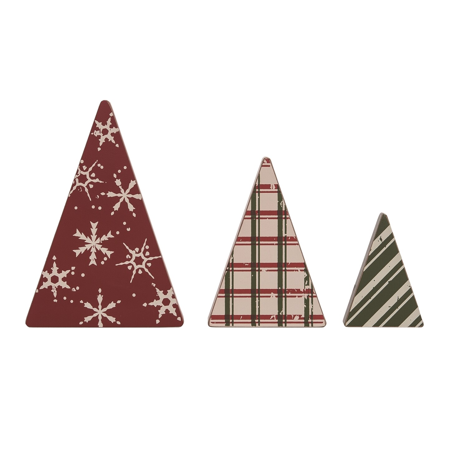 Wood Multicolor Christmas Patterned Tree Block Decor Set 3