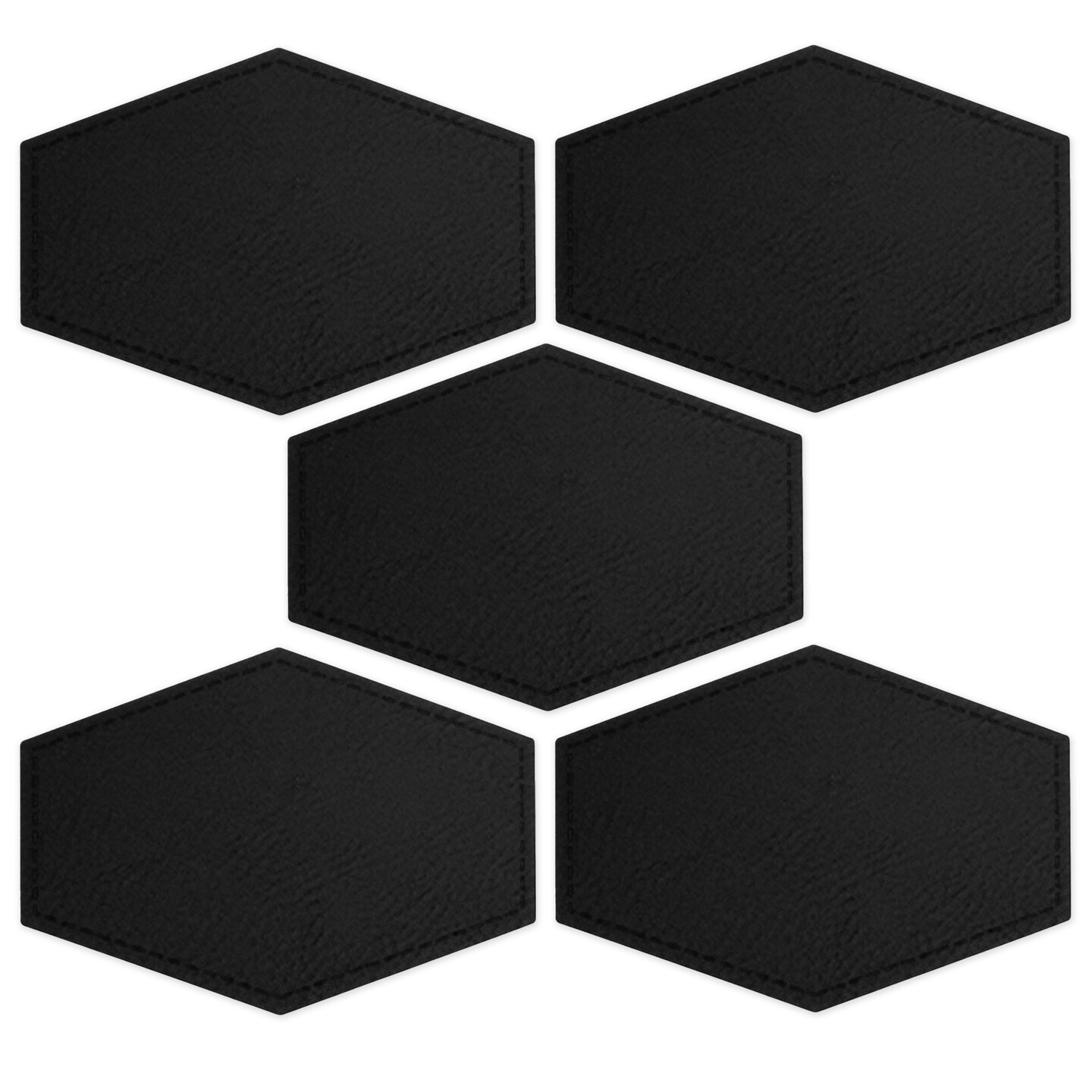 Engravable Leather Patch Blanks for Hats, Jackets & Bags – Laserable Faux Leather Patches with Adhesive & Stitch – Leatherette Apparel Patches (Hexagon, 5 Pack)