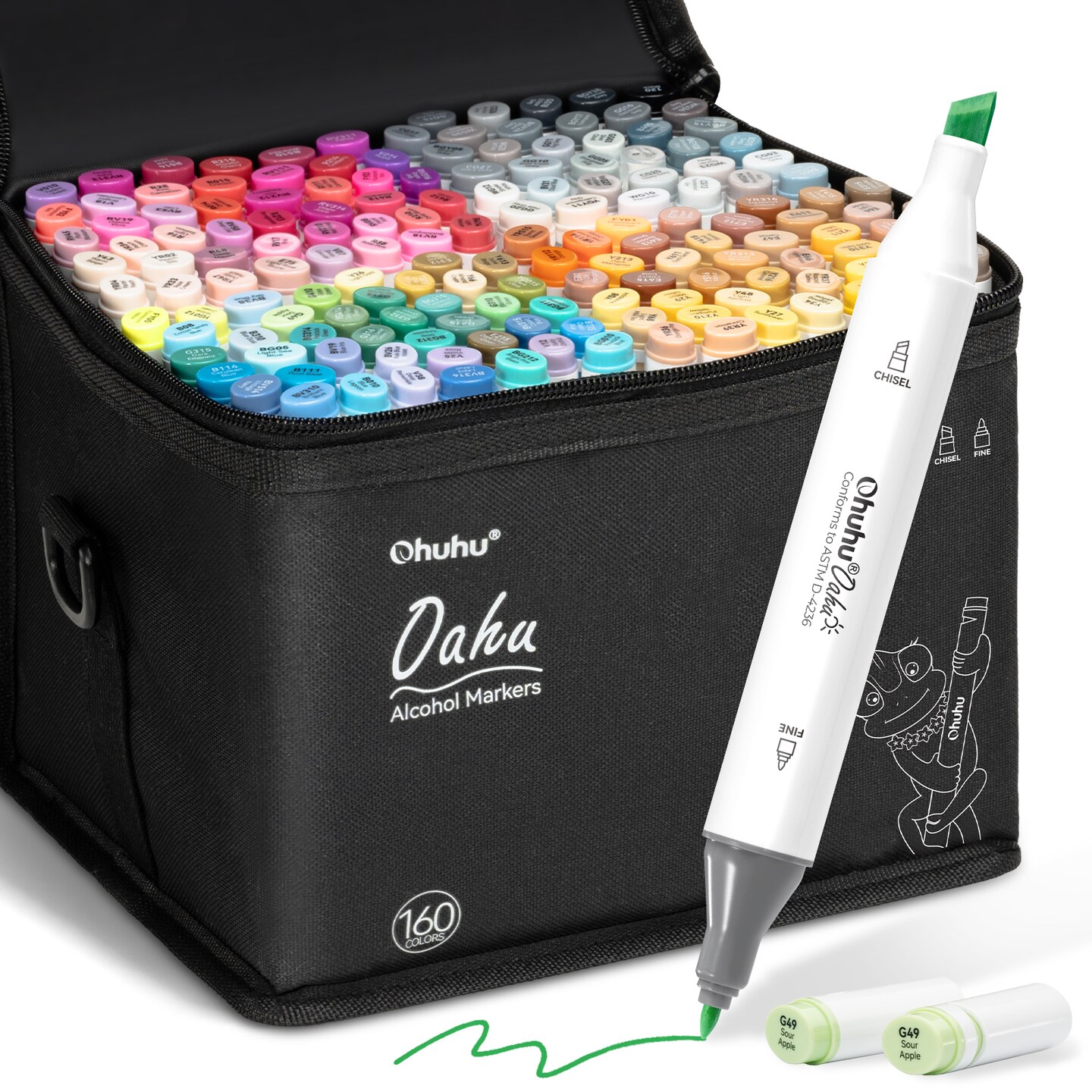 Ohuhu Oahu 160 Colors Alcohol Markers - Fine & Chisel - Dual Tips Art Markers