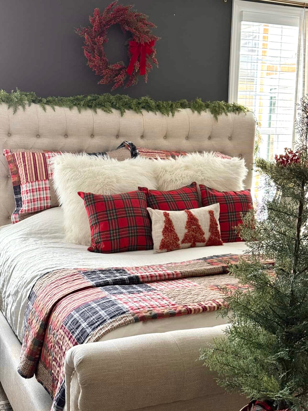 Merry Lumbar Pillow Cover – 12" × 20" Shag Christmas Tree Decor | Busa Designs