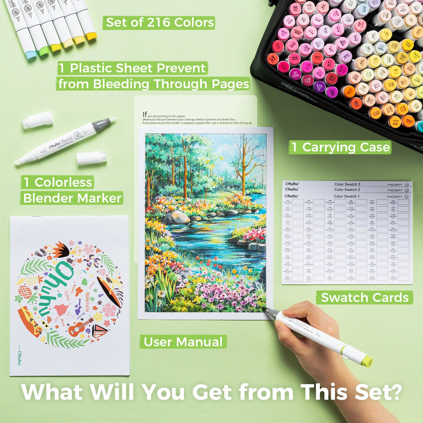 Ohuhu Brush Markers - 216-color Double Tipped Alcohol-based Art Marker Set for Artist Adults Coloring Illustration -Brush & Chisel / Brush & Fine Dual Tips - Honolulu / Honolulu B Series of Ohuhu Markers - Refillable Ink