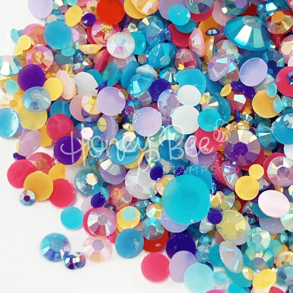 Unicorn - 2mm, 3mm, 4mm, 5mm, and 6mm Size Jelly Rainbow Rhinestone Mix