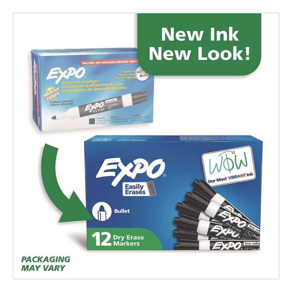 EXPO Low-Odor Bullet Tip Dry-Erase Marker - Medium/Black (1-Dozen)