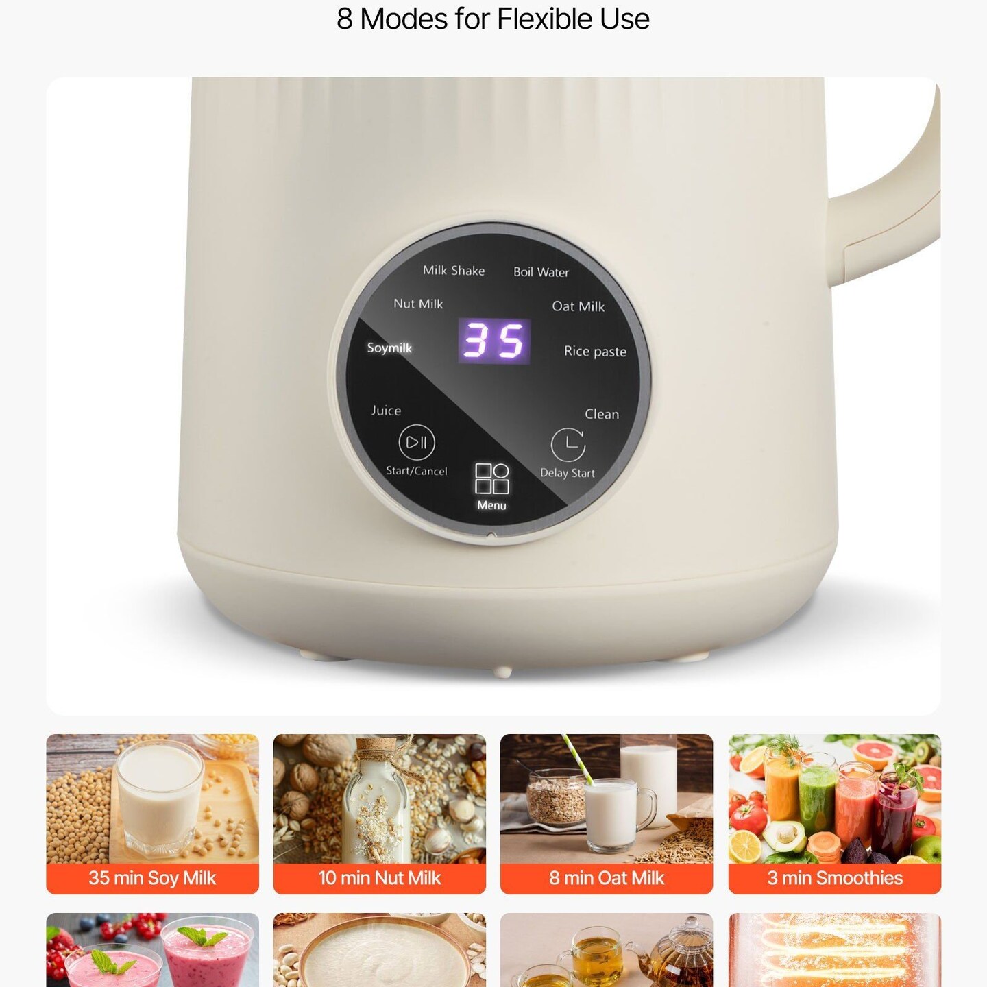 VEVOR-41 oz-White-Versatile 8-in-1 Nut Milk Maker for Homemade Beverages-1 Piece
