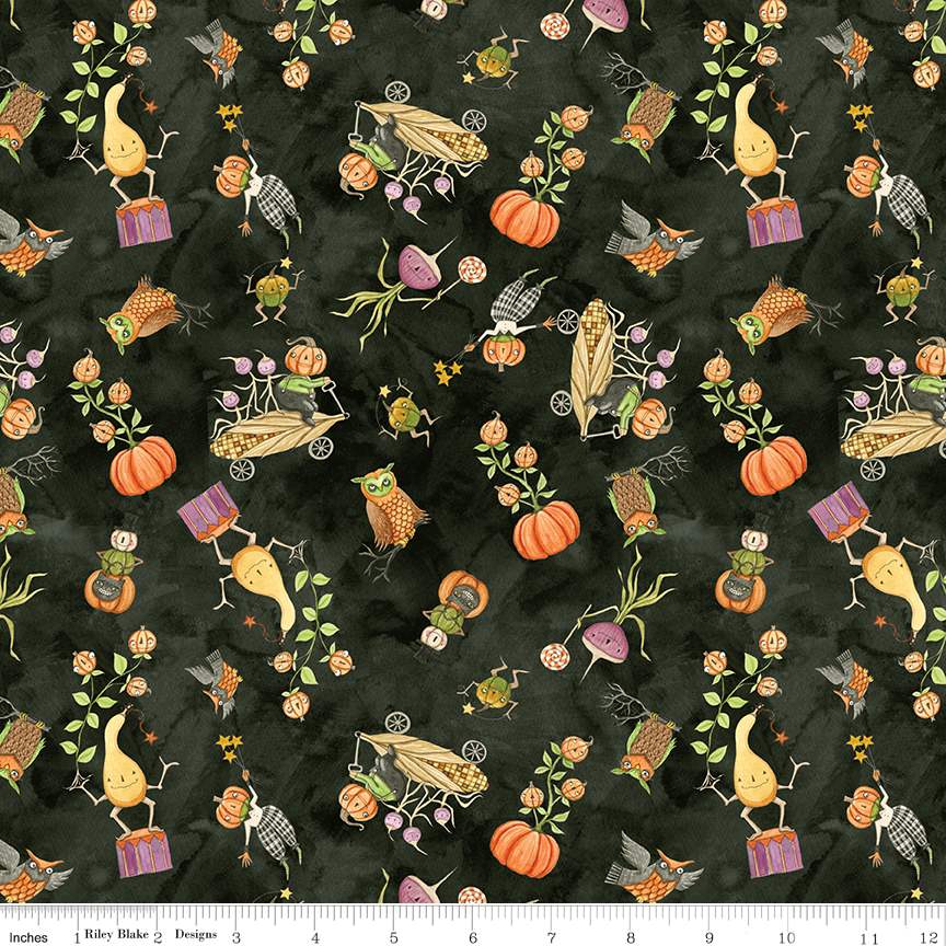 Fabric Riley Blake Black Gourds Toss Ghoul Friends by the Quarter Yard C16051-BLACK
