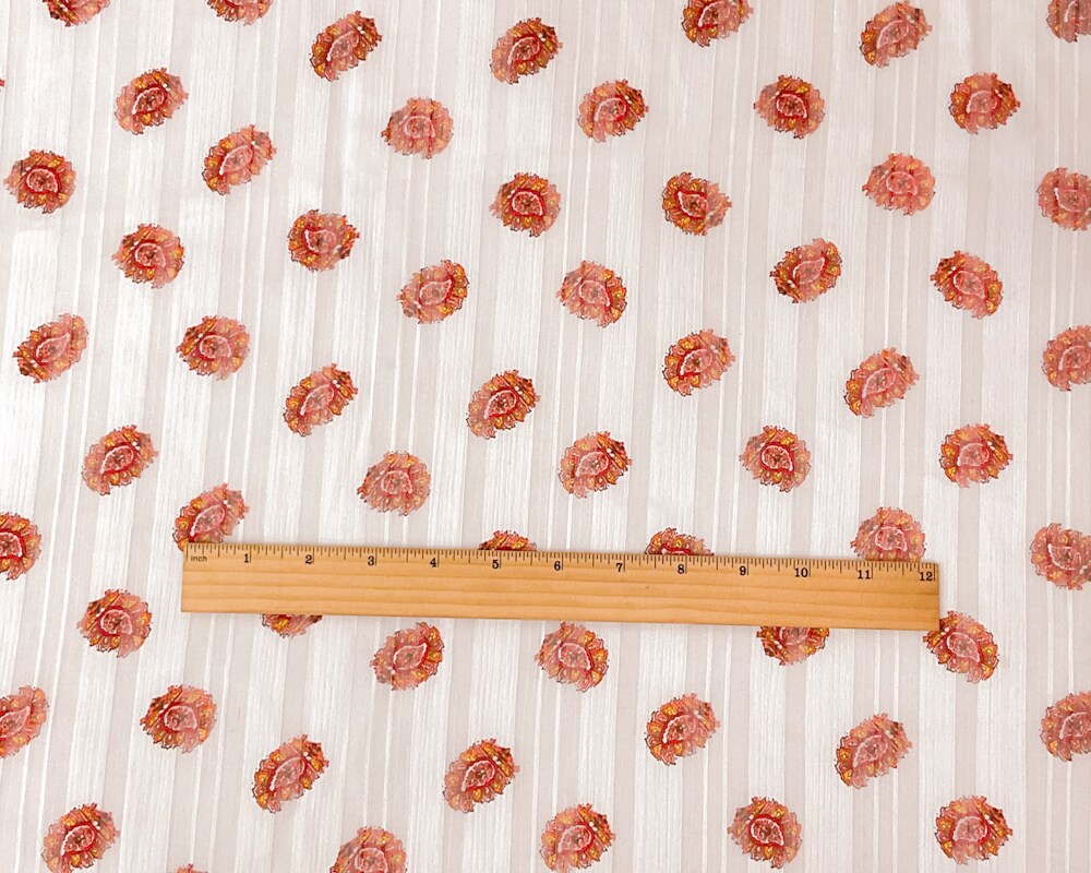 Pink-Multi Poly Paisley Printed Stripe Satin Chiffon Woven Fabric By the Yard