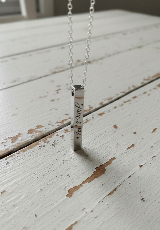Personalized Couples Anniversary Wedding Stainless Column Necklace
