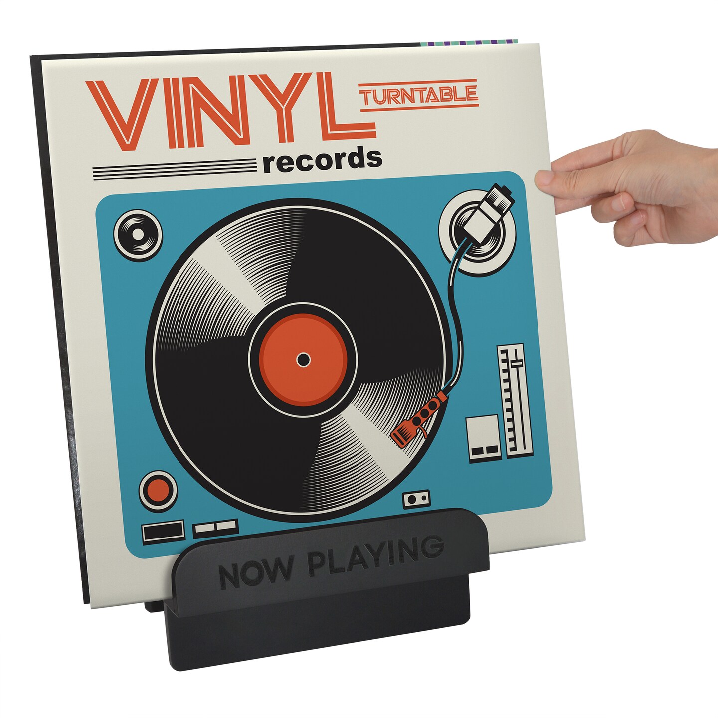 Americanflat Now Playing Vinyl Record Stand - Durable Engineered Wood Now Playing Sign with Front Display Shelf and Back Storage - Holds Up to 18 Records - Modern, Minimalist Design - Black - 8x7.5"