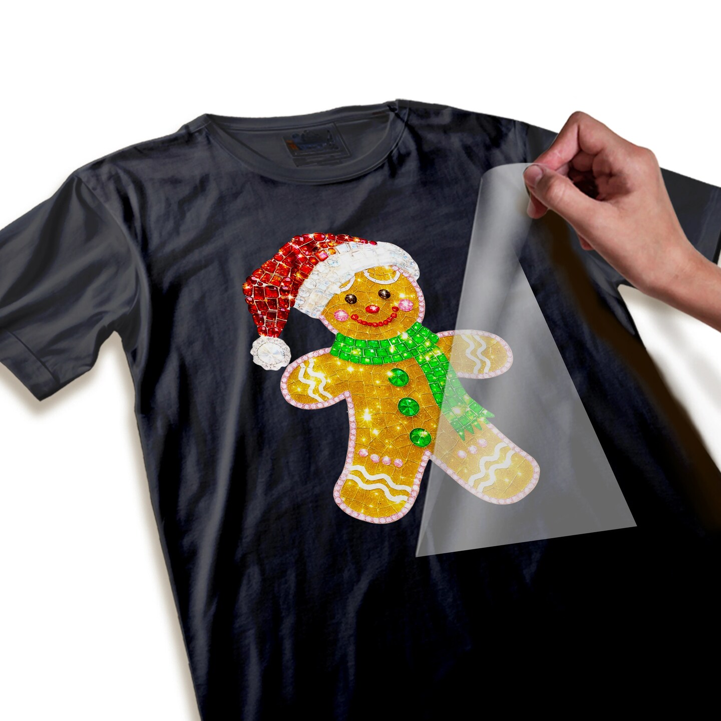 Christmas DTF Transfer - Rhinestone Gingerbread Man Ready to Press